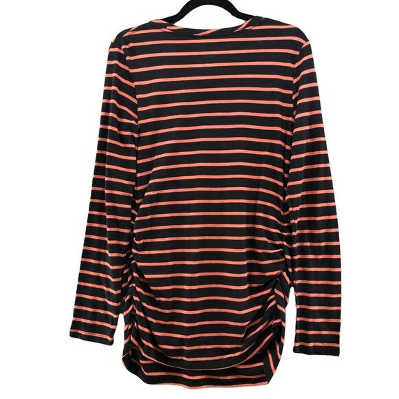 NWT Isabel Maternity Long Sleeve T Shirt Womens L V-Neck Black Orange Striped - Picture 2 of 12
